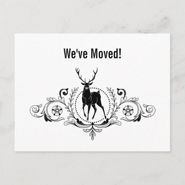 Stag Buck Ornate Swirls Moving Announcement | (Front)