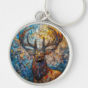 Stag Colourful Mosaic Illustration Key Ring