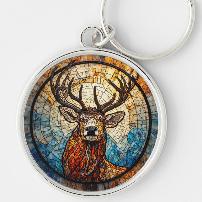 Stag Colourful Mosaic Illustration Key Ring (Front)