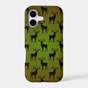 Stag Deer Pattern On Green Brown