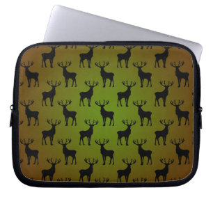Stag Deer Pattern On Green Brown Laptop Sleeve