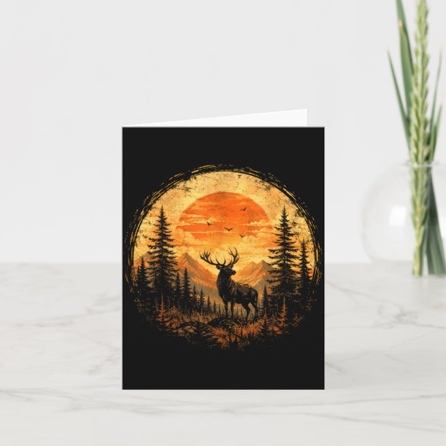 Stag deer sunset mountain forest wilderness card (Front)