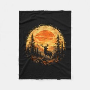 Stag deer sunset mountain forest wilderness fleece blanket