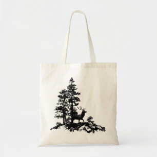 Stag Deer Tree Forest Animal Silhouette Nature Art Tote Bag