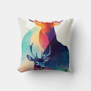 Stag Deer Wild Nature Animal Colors Art Painting Cushion