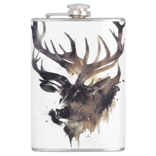 Stag Deer Wild Nature Free Spirit Brush Painting Hip Flask