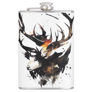 Stag Deer Wild Nature Free Spirit Brush Painting Hip Flask