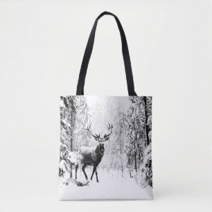 Stag Deer Winter Forest Wildlife Animal Nature art Tote Bag