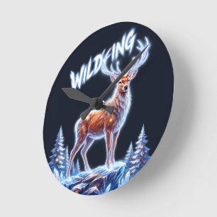 Stag Deer Winter Wonderland Christmas Round Clock