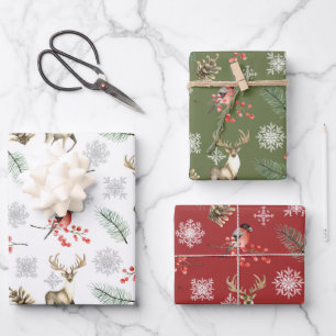 Stag Deer Woodland Winter Pattern Wrapping Paper Sheet