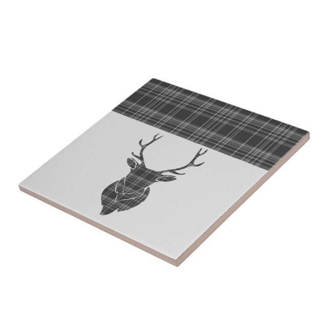 Stag Grey Tartan Pattern Ceramic Tile (Side)