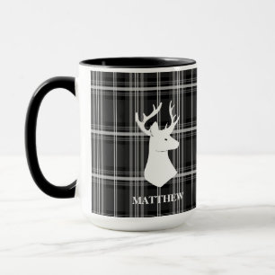 Stag Head on Black and White Plaid Mug