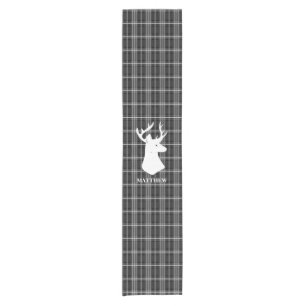 Stag Head on Black and White Plaid Short Table Runner
