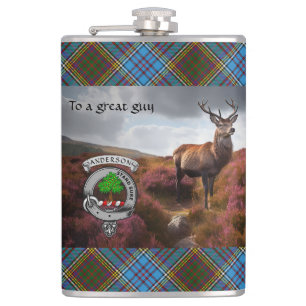 Stag in Heather w/Anderson Badge Personalised Hip Flask