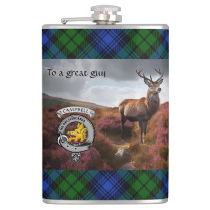 Stag in Heather w/Campbell Badge Personalised Hip Flask