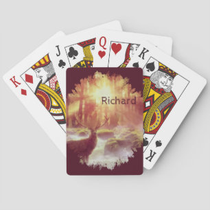 Stag in Misty Forest at Golden Sunrise Playing Cards
