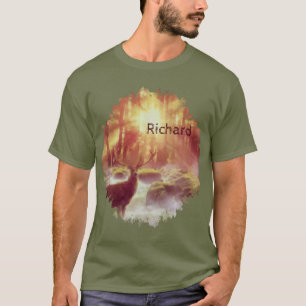 Stag in Misty Forest at Golden Sunrise T-Shirt