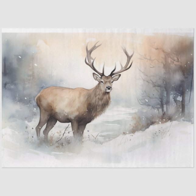 Stag in Snow 3 Decoupage Paper (Front)