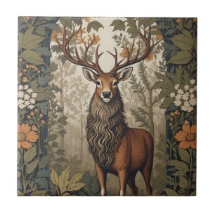 Stag In the Forest William Morris Inspired  Ceramic Tile