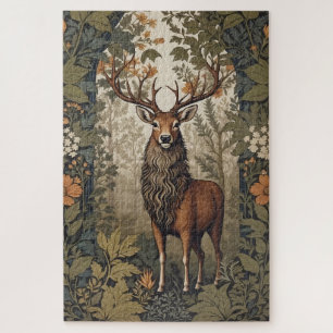 Stag In the Forest William Morris Inspired  Jigsaw Puzzle