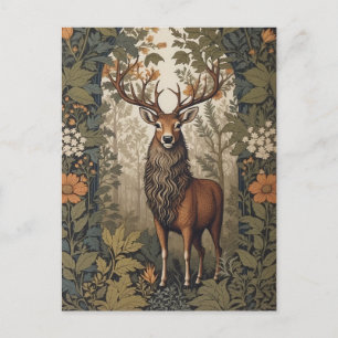 Stag In the Forest William Morris Inspired  Postcard