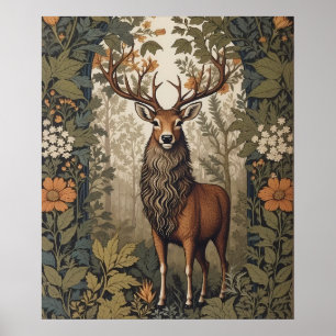Stag In the Forest William Morris Inspired  Poster