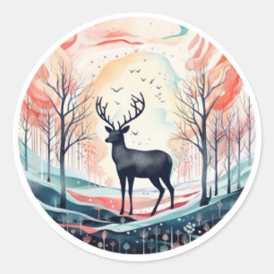 Stag in the Snow Sticker - Christmas Festive