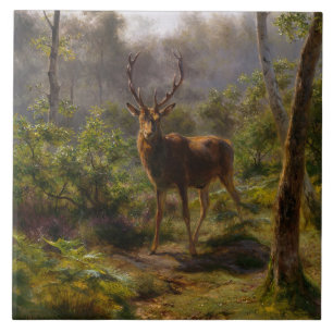 Stag (Male Deer) in the Woods (by Rosa Bonheur) Ceramic Tile