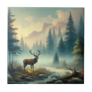 Stag Oil Painting Ceramic Tile