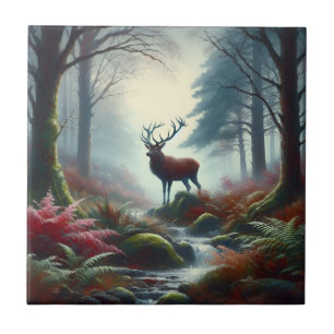 Stag Oil Painting Ceramic Tile