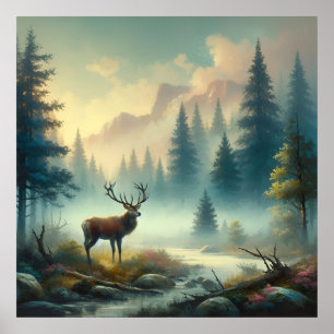 Stag Oil Painting Poster
