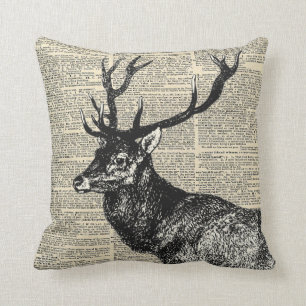 Stag on a vintage dictionary print, cushion