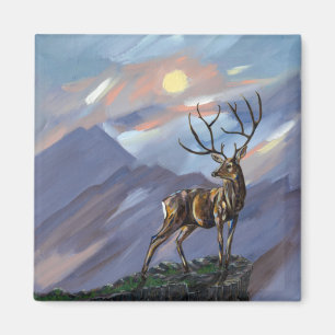 Stag on the mountain by moonlight - Abstract paint Magnet