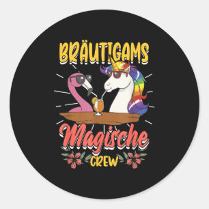 Stag Party Groom Bride Bachelor Unicorn Classic Round Sticker