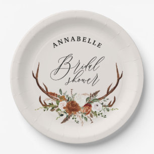 Stag rustic black rust botanical bridal shower pap paper plate