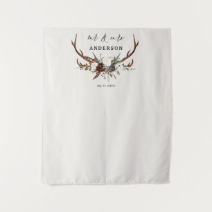 Stag rustic botanical wedding mr and mrs script   tapestry