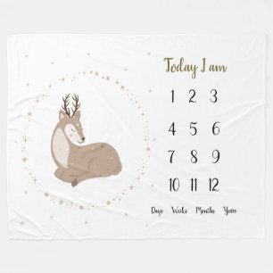Stag scandi Baby 1st year Milestone Fleece Blanket