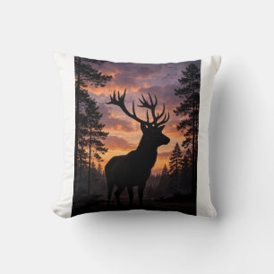 Stag Silhouette at Dusk Cushion