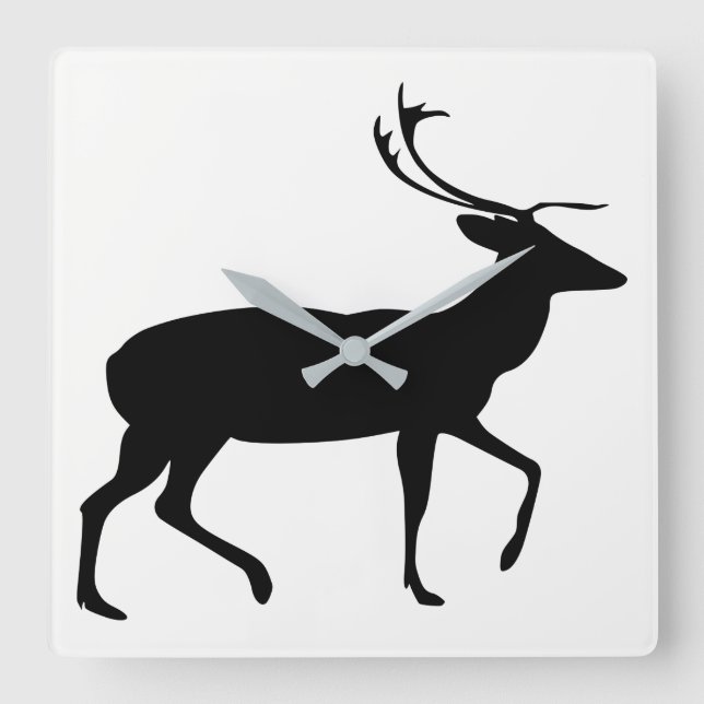 Stag Silhouette Square Wall Clock (Front)