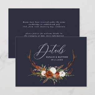 Stag terracotta navy blue floral elegant wedding save the date