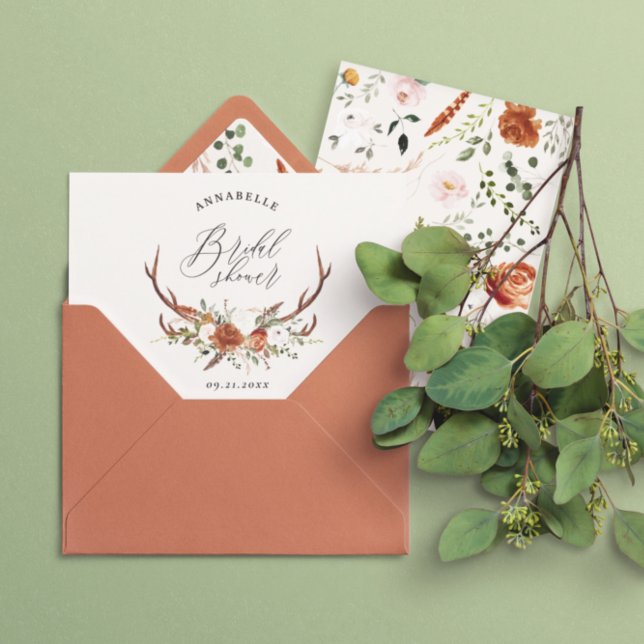 Stag terracotta rust floral elegant bridal shower invitation (Creator Uploaded)