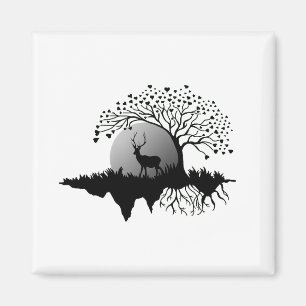Stag Under Tree And Full Moon Magnet