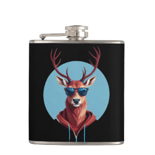 Stag Wearing Hoodie Funny Cool Animal Character Hip Flask
