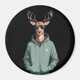 Stag Wearing Hoodie Funny Cool Animal Character  Magnet