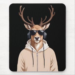 Stag Wearing Hoodie Funny Cool Animal Character Mouse Pad