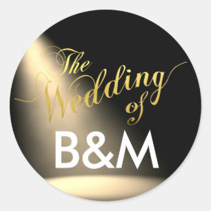 stage lighting with initials, wedding classic round sticker