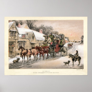 Stagecoach at Sunrise outside the Inn Poster