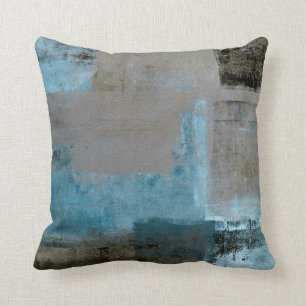'Staged' Teal and Brown Abstract Art Cushion