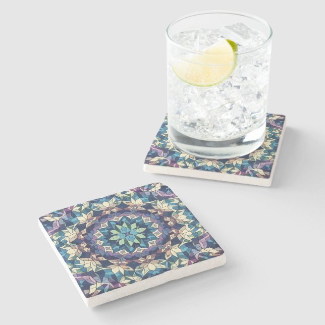 Stain Glass Bloom #2 Stone Coaster (Side)