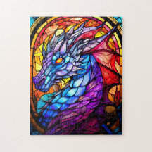Stain Glass Blue and Purple Dragon Puzzle